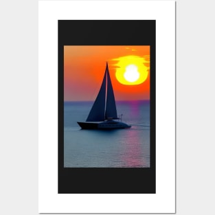 DREAMY YACHT AT SUNSET Posters and Art